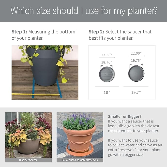 Crescent Garden Universal Square Plant Saucer, Modern UV Safe Durable Drip Tray for Square Planter, Heavy-Duty Plastic Drainage Dish, Indoor/Outdoor Flowerpot Saucer- 13'' inner x 16.75" outer (Black)