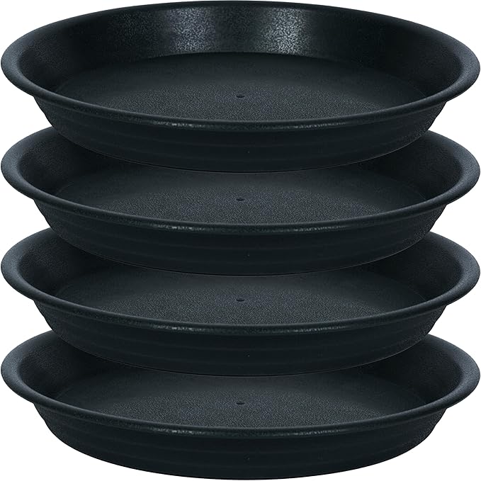 4 Pack Plant Saucer Drip Tray 13 14 inch, Large Plastic Flower Planter Saucers and Drip Trays for Indoors Outdoors, Heavy Durable Plant Plate Water Catcher (14", Black)