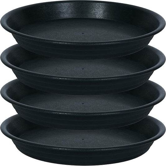 4 Pack Plant Saucer 16 inch, 17 inch (16.8") Plastic Large Flower Planter Plant Pot Saucers and Drip Tray for Indoors Outdoors, Thick Heavy Sturdy Durable Plant Plate Water Catcher (Black)