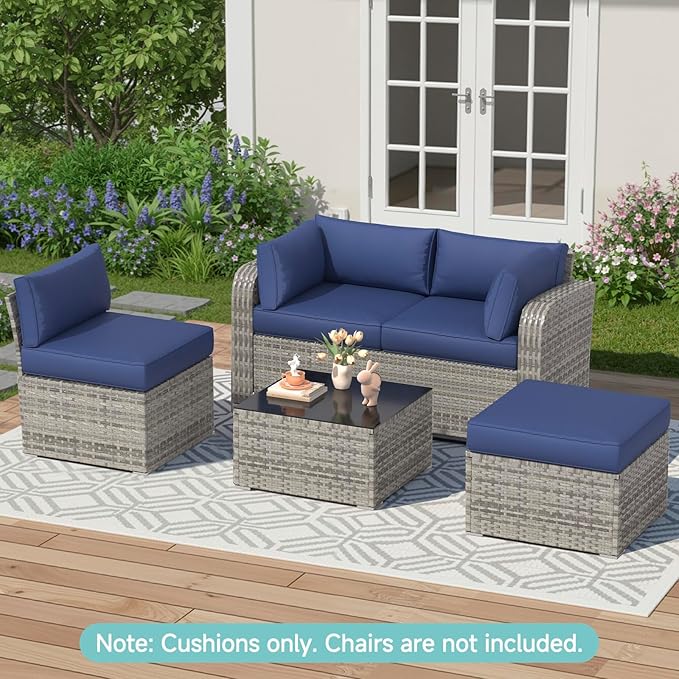 HOMREST Outdoor Replacement Cushions for Patio Furniture,Water-Repellent Sofa Cushion for 4-Seat Rattan Wicker Sectional Patio Conversation Sets,9-Piece Cushions Set for Outdoor Couch,Navy Blue