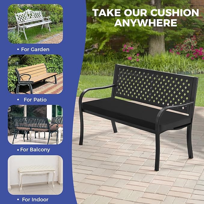 Outdoor Bench Cushions for Outdoor Furniture, 59x18x3 Inch, Waterproof Bench Pillow, Fade Resistant Long Bench Seat Pads for Garden, Indoor, Porch Swing, Black