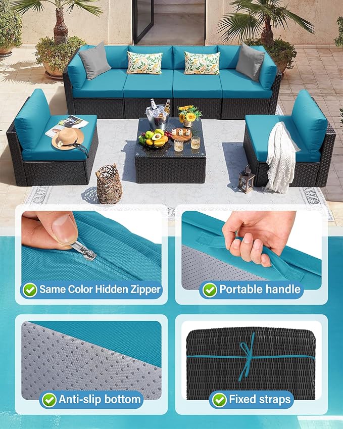 YEFU Outdoor Cushions for Patio Furniture: Replacement Cushions for Outdoor Furniture - Waterproof Couch Cushion - Fade-Resistant/Easy Clean - 14 Piece Sectional Cushion - Non-Slip/Storage Bag/Aruba