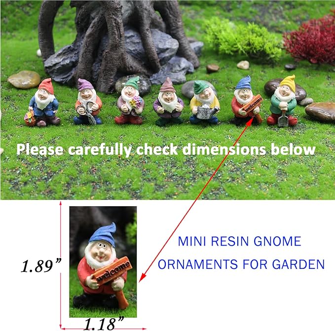 Fairy Garden Accessories, 7PCS Gnome Figurines-Mini Gnomes kit/Seven Dwarfs Statue for Fairy Garden/Flower Pot/Home Decoration.