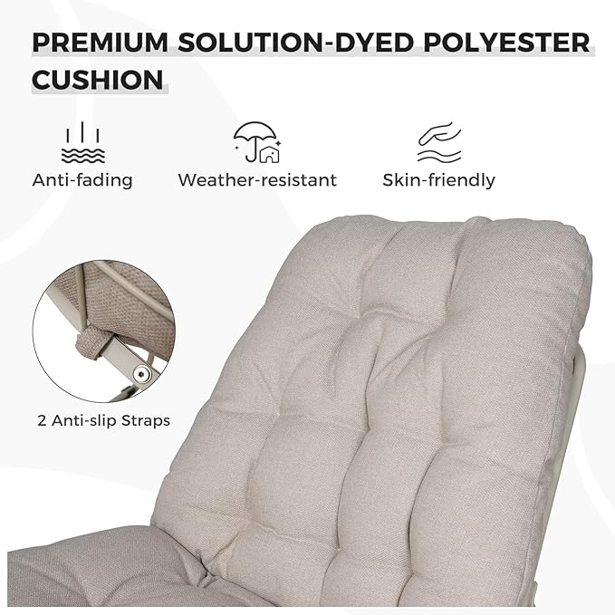 Grand patio Outdoor Chair with Cushion, Modern Metal Outdoor Lounge Chair for Patio Porch Deck Garden, Weather Resistant and Easy to Maintain, Beige