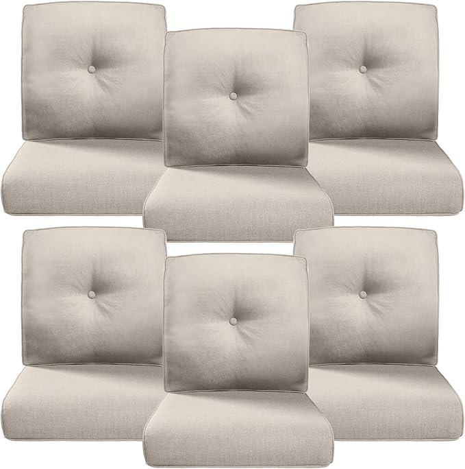 Belord Luxury 4" Thick Outdoor Cushion 6 Set - 22 x24 Inch 28D Sponge Filling Fade-Resistant Chair Cushion, Spill Proof Removable Patio Furniture Replacement Cushions for Sofa Bench Swing - Beige