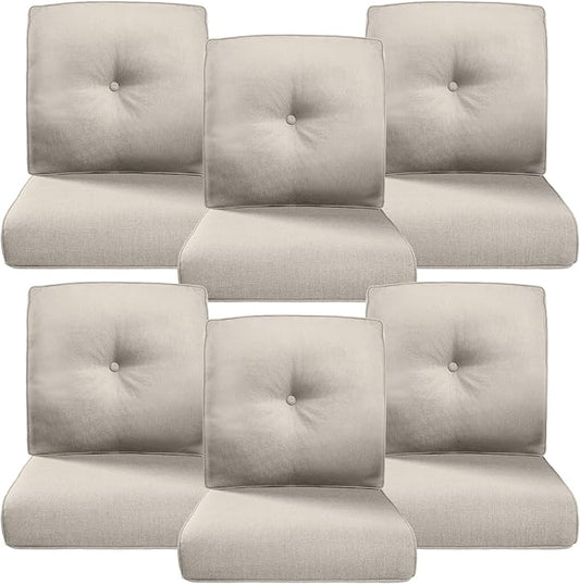 Belord Luxury 4" Thick Outdoor Cushion 6 Set - 22 x24 Inch 28D Sponge Filling Fade-Resistant Chair Cushion, Spill Proof Removable Patio Furniture Replacement Cushions for Sofa Bench Swing - Beige