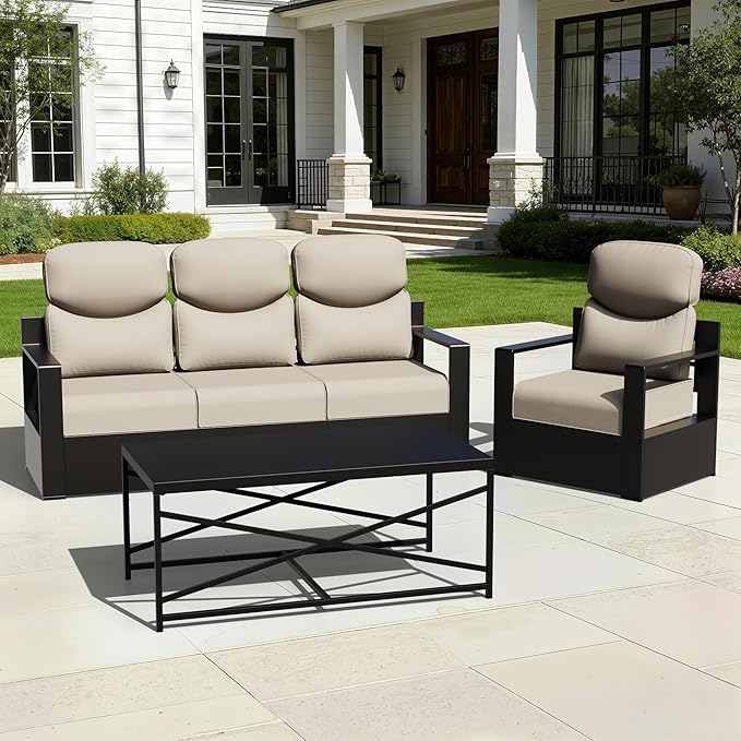 Joyside Outdoor Chair Cushions Set, 24x24 Inch Smile Patio Furniture Cushions, 6’’ Thick, Water Resistant & Fade Resistant, Outdoor Replacement Cushions for Seat and Sofa