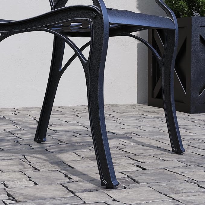 Homestyles Sanibel Black Stationary Cast Aluminum Outdoor Dining Chair, 2 Piece Patio Chairs, Set of 2 Garden Chairs with Armrest & Backrest for Garden Patio Pool Beach Yard, Black