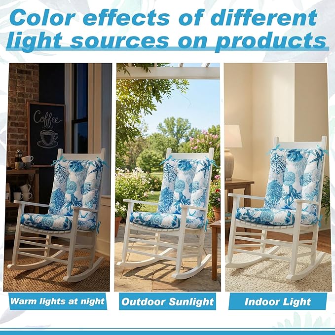 Hoteam 6 Set Outdoor Deep Seat Patio Chair Cushions Waterproof Patio Cushions Set 20 x 42 Inch for Furniture Replacement Removable Seat and Back (Ocean)