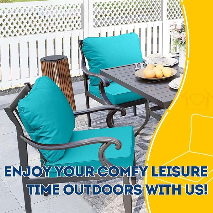 AAAAAcessories Outdoor Seat Cushions for Chairs, Fade-Resistant, Waterproof Patio Furniture Replacement Cushions, 22" x 22" x 3" + 22" x 17", Turquoise Blue