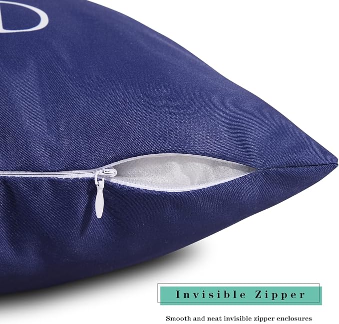 Merrycolor Pack of 2 Navy Blue Outdoor Waterproof Lumbar Pillow Covers 12x20 Decorative Waterproof Outdoor Pillows for Patio Furniture (Welcome)