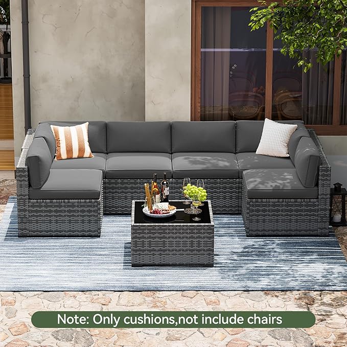 Aoxun Replacement Cushions for Outdoor Furniture, 14-Piece Outdoor Cushions for Patio Furniture, Deep Seat, Splash-Proof & Fade Resistant Couch Cushion for 6-Seat Patio Conversation Sets, Grey