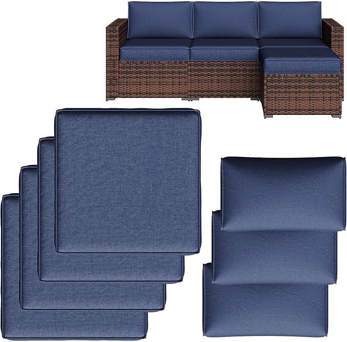 Replacement Cushions for Outdoor Furniture, 7-Piece Outdoor Cushions for Patio Furniture, Waterproof & Fade Resistant Couch Cushion for 4-Seat Patio Conversation Sets, Navy Blue