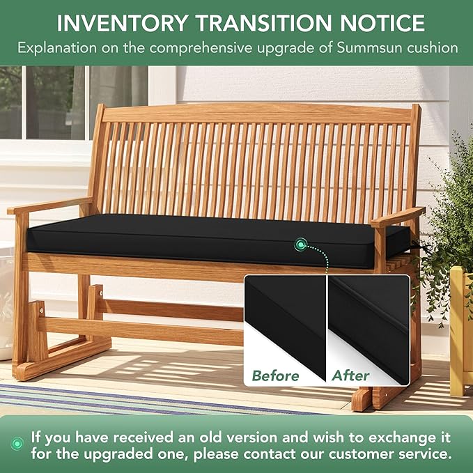 Outdoor Bench Cushion: Waterproof and Fade Resistant Patio Furniture Cushions - Non-Slip Bench Pad Cushion with Removable Cover for Garden Swing Porch Sofa Settee, 42 x 18 Inch, Black