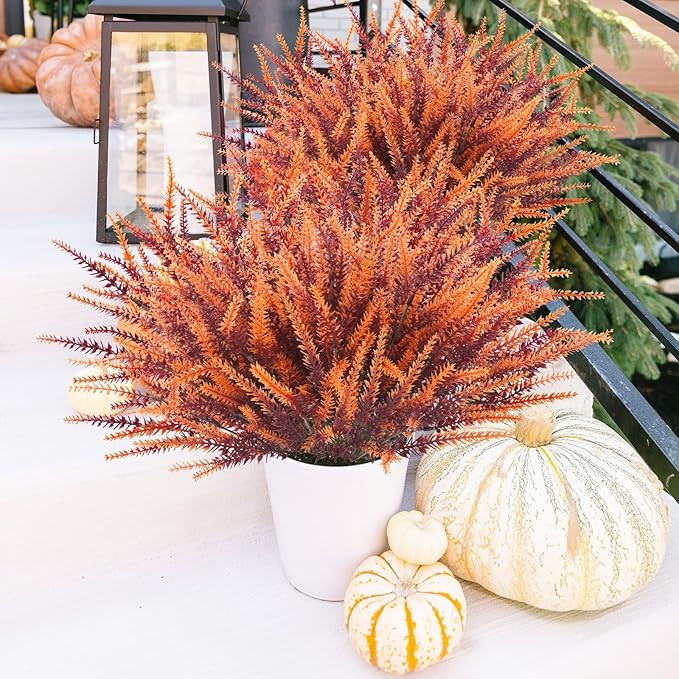 Krissing 40 Pcs Artificial Fall Flowers for Outdoors UV Resistant Artificial Fall Lavender Outdoor Flowers Fake Greenery Shrubs for Home Indoor Outside Garden Patio Porch Fall Decor