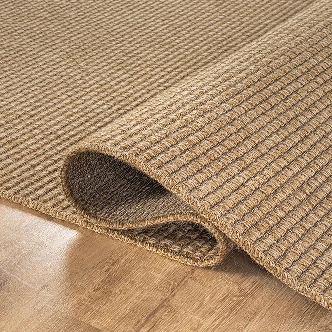 CAMILSON Easy Jute Rug 8x10, Indoor Outdoor Natural Color Farmhouse Area Rugs for Living Room Patio and Kitchen Rug, Solid Boho Woven Design, Easy-Cleaning, Washable Outside Carpet Alfombras (8 x 10)