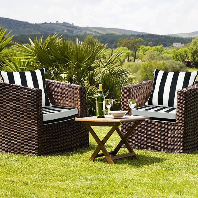 Deep Seat Cushions, Outdoor Cushions, Patio Furniture Cushions, Deep Seat & Back Cushion Patio Cushions for Backyard Couch Sofa Fade Resistant (24x24x4 inches 3 Sets, Black Stripes)