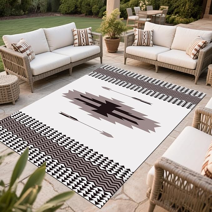 WILDROOTS 5x8 Feet Navajo Arrow Plastic Outdoor Rug, Stain Resistant Waterproof Reversible Outdoor Patio Rug, Fade Resistant Camping Rug