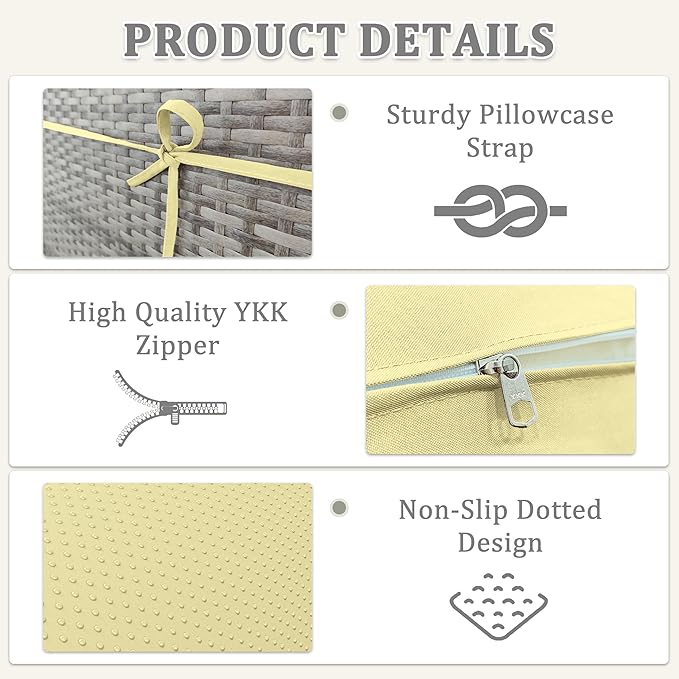 8-Piece Outdoor Cushions for Patio Furniture Thick Outdoor Chair Cushions Resilient Foam Waterproof Deep Seat Cushion Replacement for 3-Seat Sectional Sets Liner&Cover Light Yellow