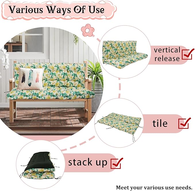 2-3 Seat Swing Replacement Cushion, Outdoor Bench Cushions with Backrest Thicken 4", Patio Furniture Garden Porch Loveseat Glider Pad Anti-Fading Waterproof (Clover Leaf, 40x63in-thicken)