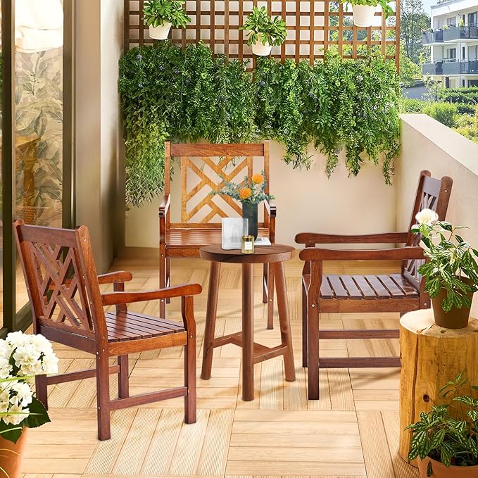 VINGLI Outdoor Dining Chairs Set of 6, Heavy Duty 330 LBS Wooden Patio Chairs with Comfortable Backrest, Solid Wood Patio Dining Chairs Garden Chairs for Yard, Front Porch and Deck (Teak, 6 PCS)