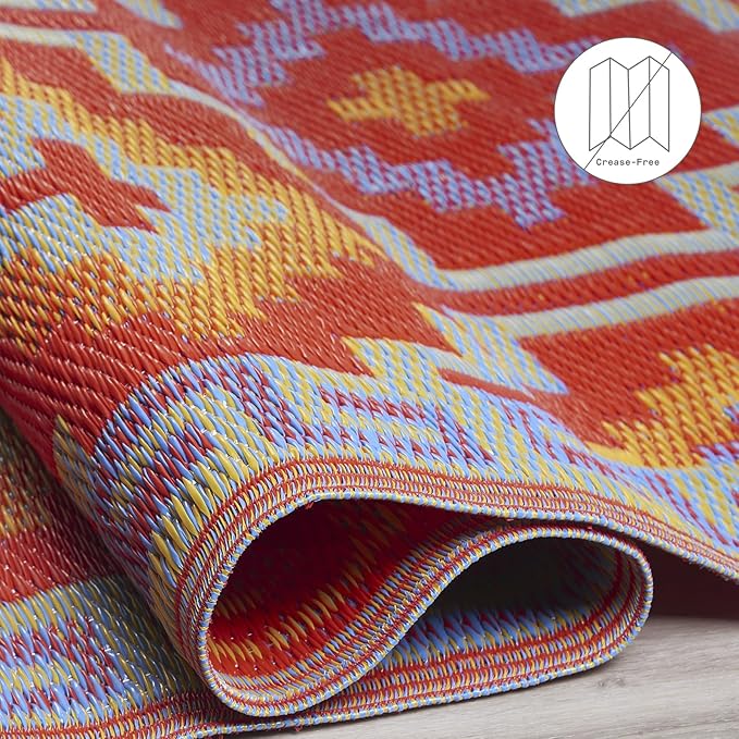 Fab Habitat Outdoor Rug - Waterproof, Fade Resistant, Crease-Free - Premium Recycled Plastic - Vintage Kilim - Porch, Deck, Balcony, Mudroom, Laundry Room, Patio - Lhasa - Orange & Violet - 3 x 5 ft