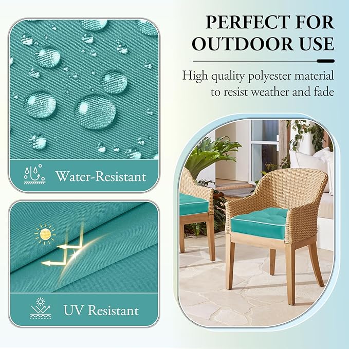 Wellsin Outdoor Chair Cushions Set of 2, Patio Cushions for Outdoor Furniture, Tufted Waterproof Outdoor Chair Pads, 19 x 19 Inch, Teal