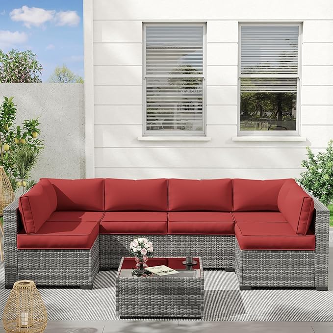 UDPATIO Replacement Cushions for Outdoor Furniture, 14 Piece Water-Repellent Cushions for 6 Seat Sectional Sofa, Burgundy