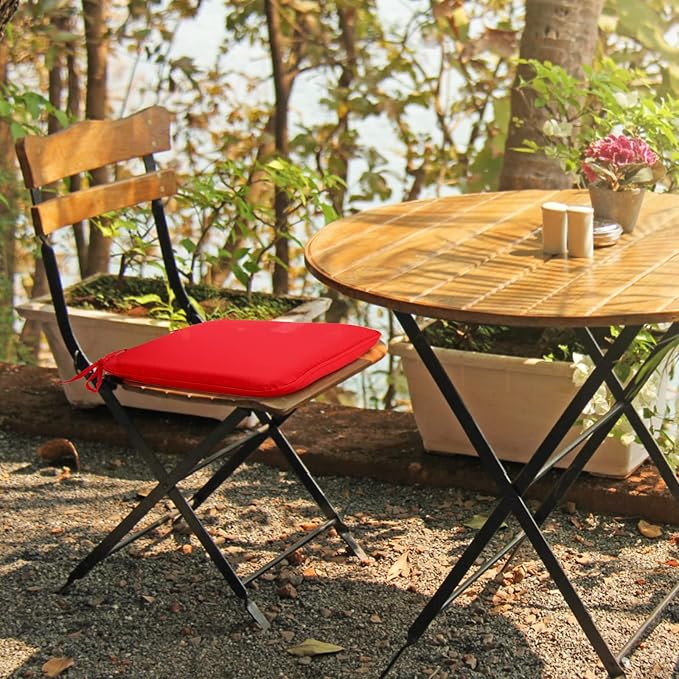 GUEGLSA Outdoor Indoor Waterproof Seat Cushions,16x16 Inches Patio Chair Cushion with Ties,Machine Washable Seat Pad for Home Garden Kitchen Dining Office Chair,Set of 2, Red