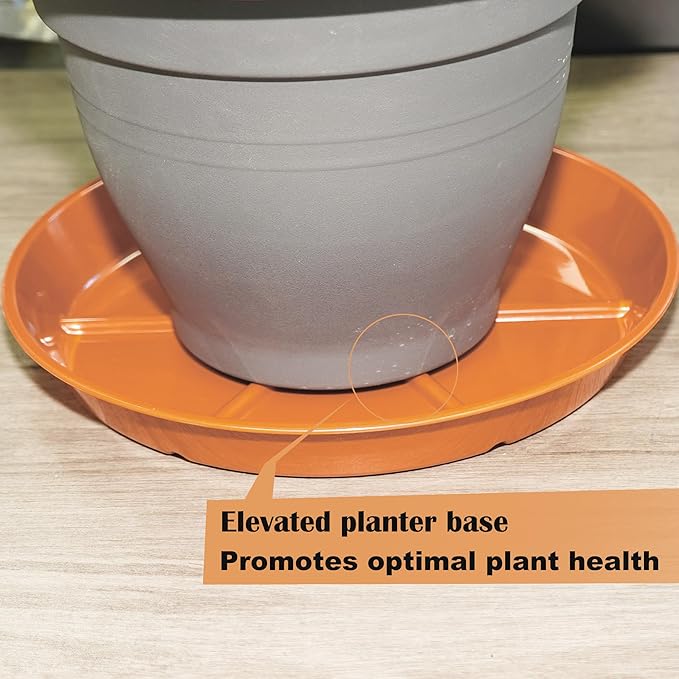 Plant Saucer Pot Tray 14 inch, 2 Packs Flower Planter Saucers and Drip Trays, Heavy Duty Round Plastic Flower Plant Dish Pant Plate to Catch Water for Indoor & Outdoor, Terracotta