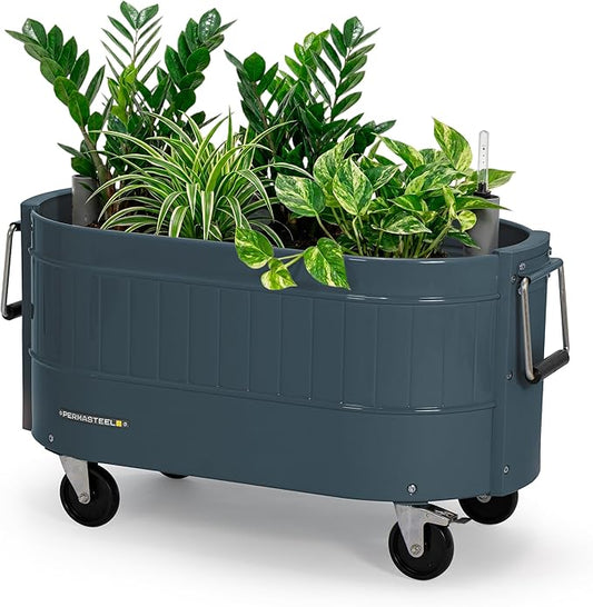 Permasteel Self-Watering Garden Bed, Rolling Planter for Vegetables, Flowers, Herbs, and Fruit, Outdoor Indoor, Caster Wheels, Blue