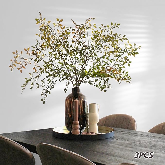 Plastic Greenery Stem Vase with Simulated 43.3 inches Stems and Branches Simulated Eucalyptus Leaves for Indoor Bedroom Living Room Dining Table Outdoor Garden Decoration