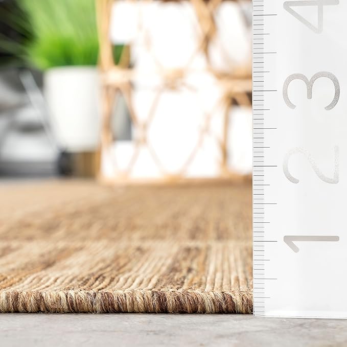 Nuloom Asha Light Brown/Ivory, 2' x 10', Casual, Striped Border, Soft and Cozy, High Traffic, Stain Resistant, Easy Clean, Durable Runner for Indoor/Outdoor Patio, Deck, Porch, Garden, Courtyard