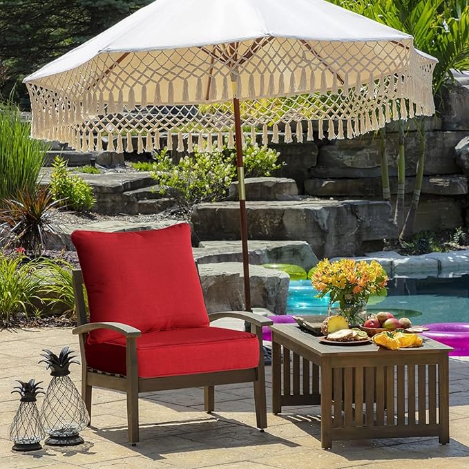 Outdoor 22"x24" Inch Deep Seat Patio Cushion Set of 2, Outdoor Chair Cushions with Water Resistant Sectional Sofa Pad and Removable Covers,Chili