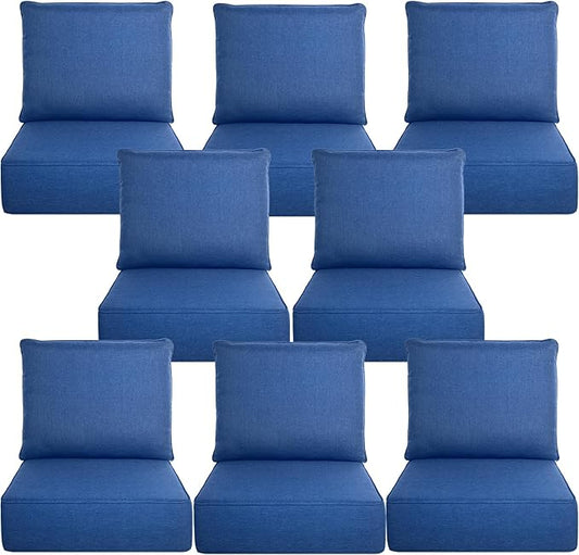 Belord Luxury 6" Thick Outdoor Cushion 8 Set - 22 x24 Inch 28D Sponge Filling Fade-Resistant Chair Cushion, Spill Proof Removable Patio Furniture Replacement Cushion for Sofa Bench Swing - Blue