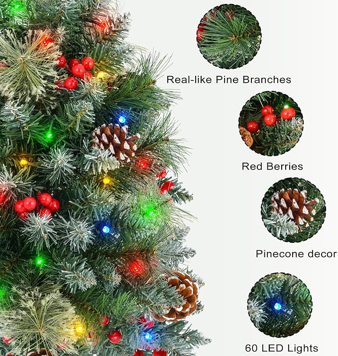 2 Pack Pre-lit Christmas Tree, Battery Operated with Timer, Multi-Color & Warm White Changing LED Lights, 27 inch Artificial Christmas Tree for Outdoor Porch, Urn Filler, Home Xmas Decorations