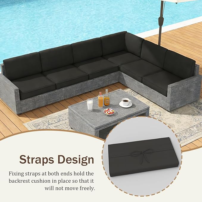 14 Pcs Outdoor Replacement Cushions for Patio Furniture, All Weather Water Resistant Cushion for 6 Seat Rattan Wicker Sectional Patio Conversation Sets and Couch (Black)