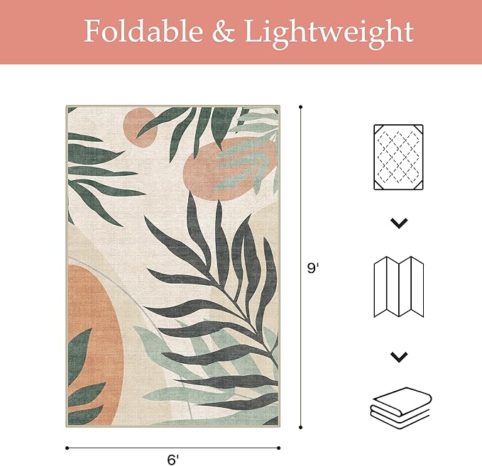 GENIMO Outdoor & Indoor Area Rug 6'x9', Waterproof, Non-Shedding, Easy Cleaning, Leaf Mat for Patio, Living Room, Balcony, Dining Room, RV, Deck, Bedroom, Camping, Outside Carpet, Beige Grey