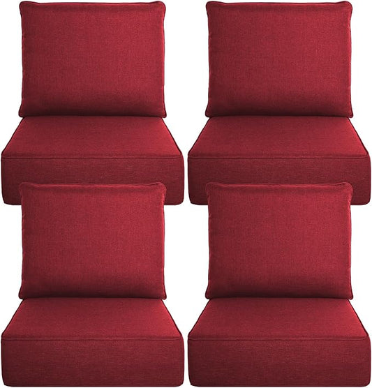 Belord Luxury 6" Thick Outdoor Cushion 4 Set - 22 x24 Inch 28D Sponge Filling Fade-Resistant Chair Cushion, Spill Proof Removable Patio Furniture Replacement Cushion for Sofa Bench Swing - Red