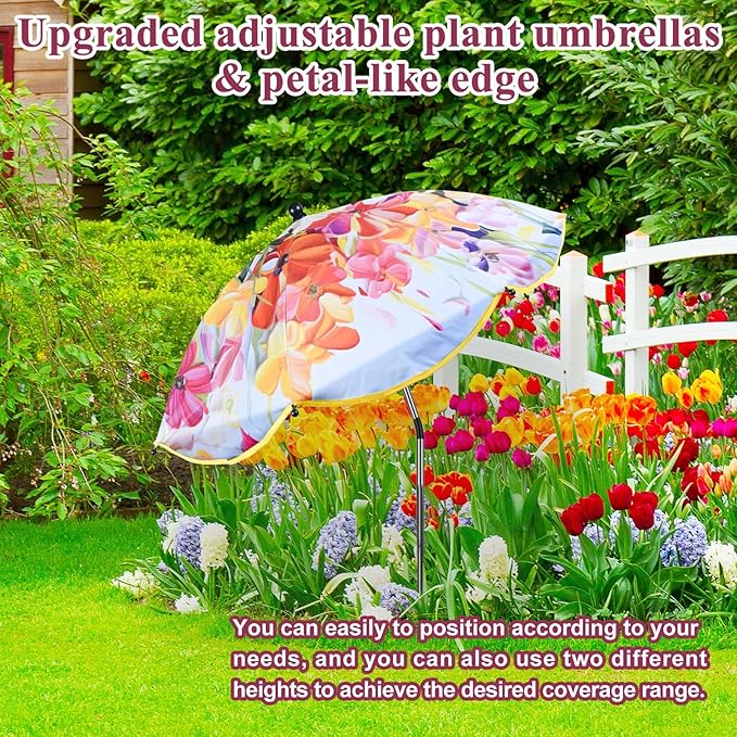 3Pack Flower Plant Umbrellas for Outdoor Plants 50inch Higher 26inch Larger Adjustable Angles Plant Shade Umbrella Sturdy Garden Shade Cover Sun Protection Umbrella for Potted Plants Garden Bed Flower Pot