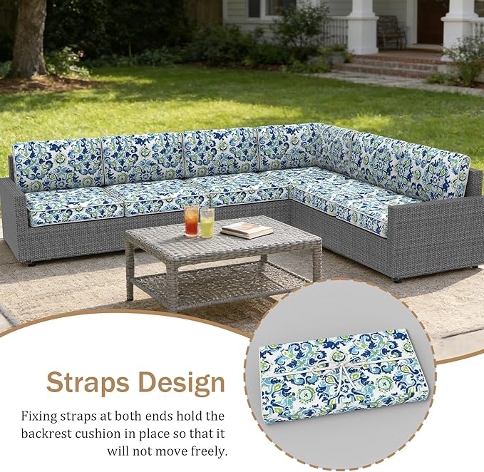 14 Pcs Outdoor Replacement Cushions for Patio Furniture, All Weather Water Resistant Cushion for 6 Seat Rattan Wicker Sectional Patio Conversation Sets and Couch (Summer Ocean)