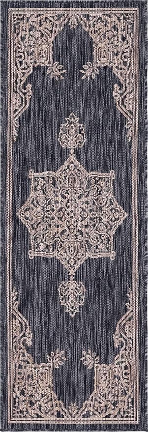 Unique Loom Outdoor Traditional Collection Area Rug - Antique (2' x 6' 1" Runner, Charcoal Gray/ Natural)