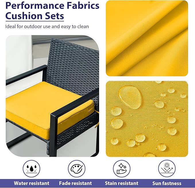 Outdoor Chair Cushions Set of 4,Waterproof Outdoor Seat Cushions for Patio Furniture,Patio Chair Cushion with Handle and Ties, Square Out Door Chair Pads,17" x 16" x 2", Yellow