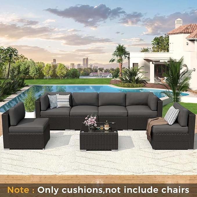 Betterland Outdoor Cushions for Patio Furniture, Replacement Patio Cushion for Patio Sofa Sets, Water-Resistant and Spongy Cushions for Outdoor Sectional（Dark Grey）