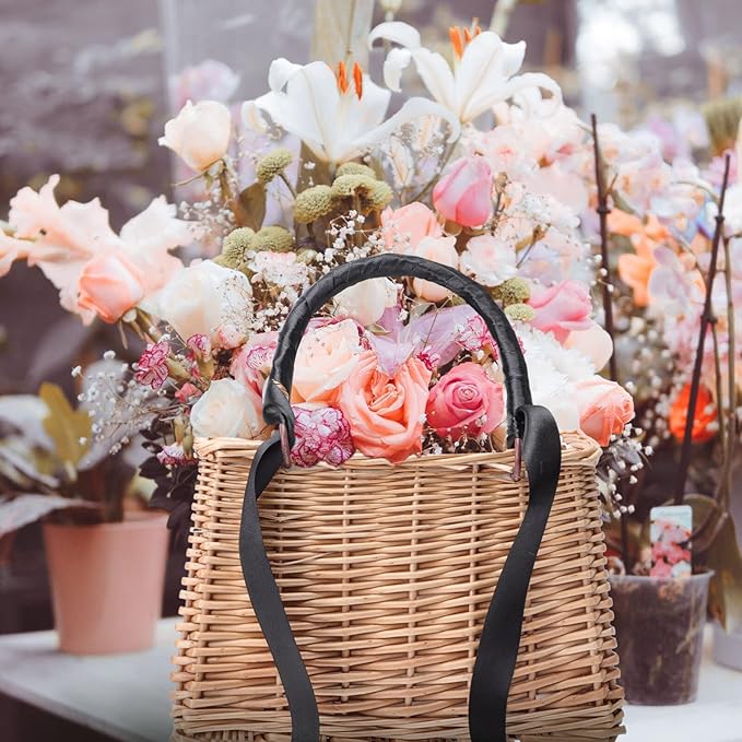 Baluue Rattan Woven Bag Storage Basket Lid Decorative Arrangement Basket for Home Natural
