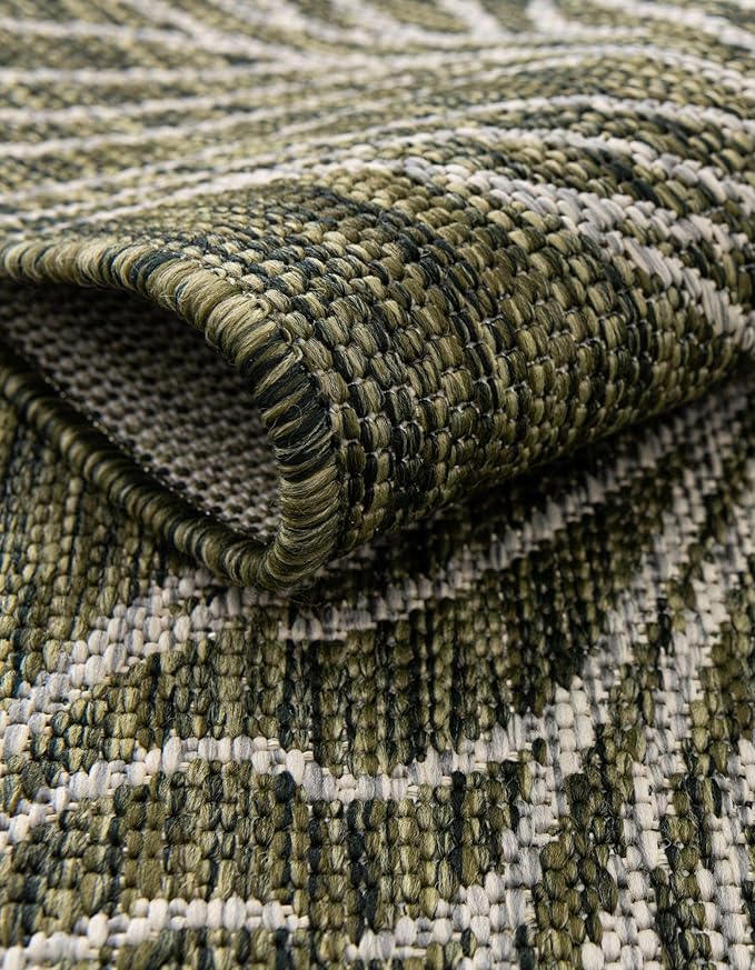 Unique Loom Outdoor Botanical Collection Area Rug - Leaf (7' 10" Square Green/Ivory)
