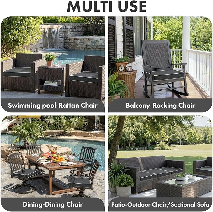 MIULEE Dark Grey Outdoor Chair Cushions Set of 4, 19x19x3 Inch Waterproof Patio Seat Cushions for Outdoor Furniture Couch Sofa, 3 Year Color Fastness High Density Foam with Adjustable Ties