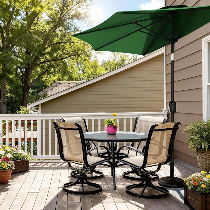 Garvee Patio Umbrella 9FT - Half Umbrella Outdoor with Smooth Crank Lift, Outdoor Shade Canopy for Patio, Backyard, Garden, Deck, Balcony -Dark Green