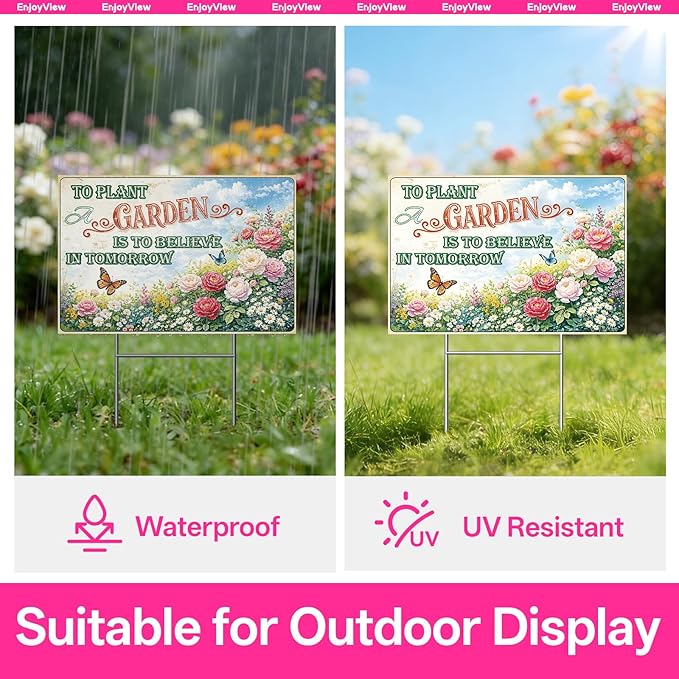 Funny Garden Sign with H Stake 18"x12" Vintage Big Sign for Yard, Backyard, Patio & Porch Decor Corrugated Plastic Gardening Gifts for Women " TO PLANT A GARDEN"
