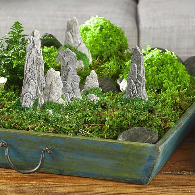 NUOBESTY 8pcs Mini Rockery Statue Resin Bonsai Landscaping Rockery Decor Desktop Micro Landscape Ornament for Garden Terrarium Decoration